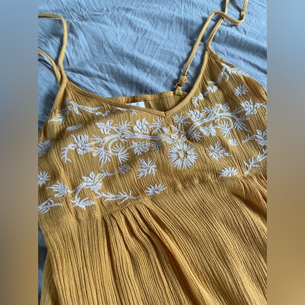 Y2K Forever 21 Mustard Yellow Embroidered Top